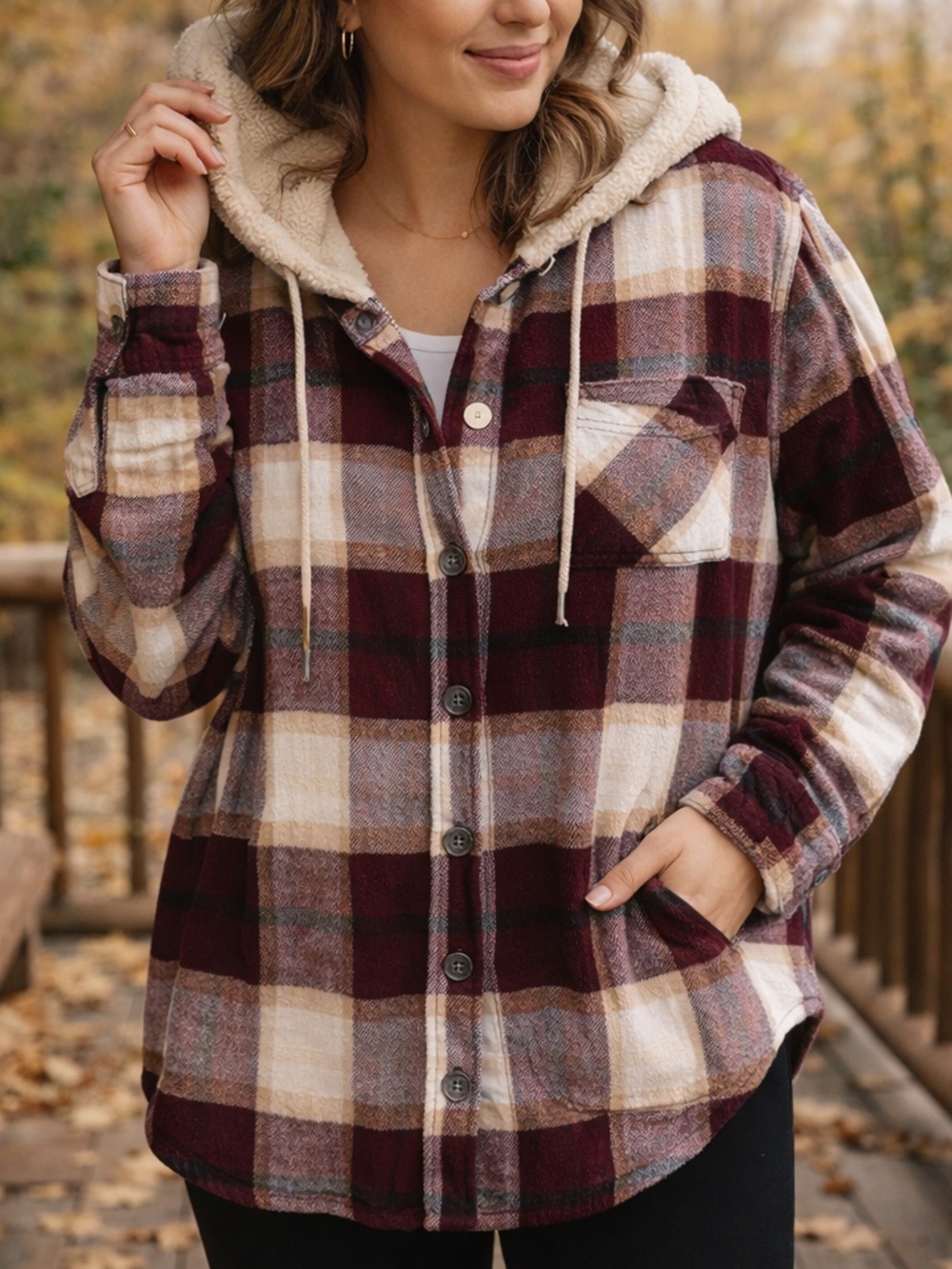 Maurices Sherpa Hood Flannel Plaid Button Up 3X Cozy Shacket